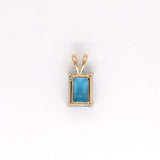 Pendants-Solitaire Swiss Blue Topaz Pendant in Solid 14k White, Yellow or Rose Gold | Emerald Cut | Rabbit Bail | Blue Gemstone | November | Sizes - NNJGemstones
