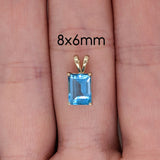Pendants-Solitaire Swiss Blue Topaz Pendant in Solid 14k White, Yellow or Rose Gold | Emerald Cut | Rabbit Bail | Blue Gemstone | November | Sizes - NNJGemstones