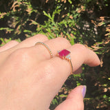 Stunning Bright Red Ruby Ring | Solid 14K Gold | Natural Diamond | Emerald Cut 8x6mm