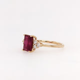 Stunning Bright Red Ruby Ring | Solid 14K Gold | Natural Diamond | Emerald Cut 8x6mm