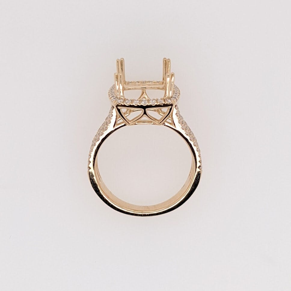 Engagement Rings-Statement Ring Setting w Natural Diamond Halo in 14K Solid Gold | Cushion 14x10mm I Triple Split Shank | Engagement Ring | Customizable - NNJGemstones