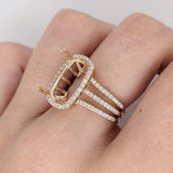 Engagement Rings-Statement Ring Setting w Natural Diamond Halo in 14K Solid Gold | Cushion 14x10mm I Triple Split Shank | Engagement Ring | Customizable - NNJGemstones