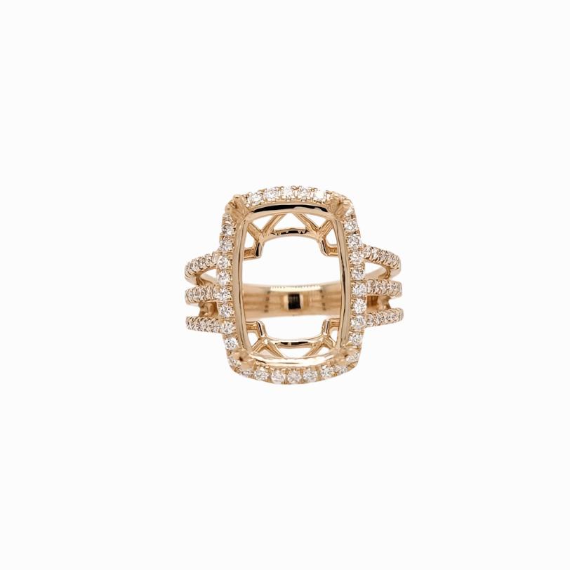 Engagement Rings-Statement Ring Setting w Natural Diamond Halo in 14K Solid Gold | Cushion 14x10mm I Triple Split Shank | Engagement Ring | Customizable - NNJGemstones
