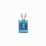 Pendants-Solitaire Swiss Blue Topaz Pendant in Solid 14k White, Yellow or Rose Gold | Emerald Cut | Rabbit Bail | Blue Gemstone | November | Sizes - NNJGemstones