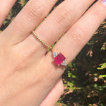 Stunning Bright Red Ruby Ring | Solid 14K Gold | Natural Diamond | Emerald Cut 8x6mm