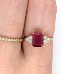 Stunning Bright Red Ruby Ring | Solid 14K Gold | Natural Diamond | Emerald Cut 8x6mm