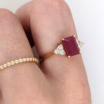 Stunning Bright Red Ruby Ring | Solid 14K Gold | Natural Diamond | Emerald Cut 8x6mm