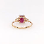 Stunning Bright Red Ruby Ring | Solid 14K Gold | Natural Diamond | Emerald Cut 8x6mm