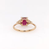 Stunning Bright Red Ruby Ring | Solid 14K Gold | Natural Diamond | Emerald Cut 8x6mm