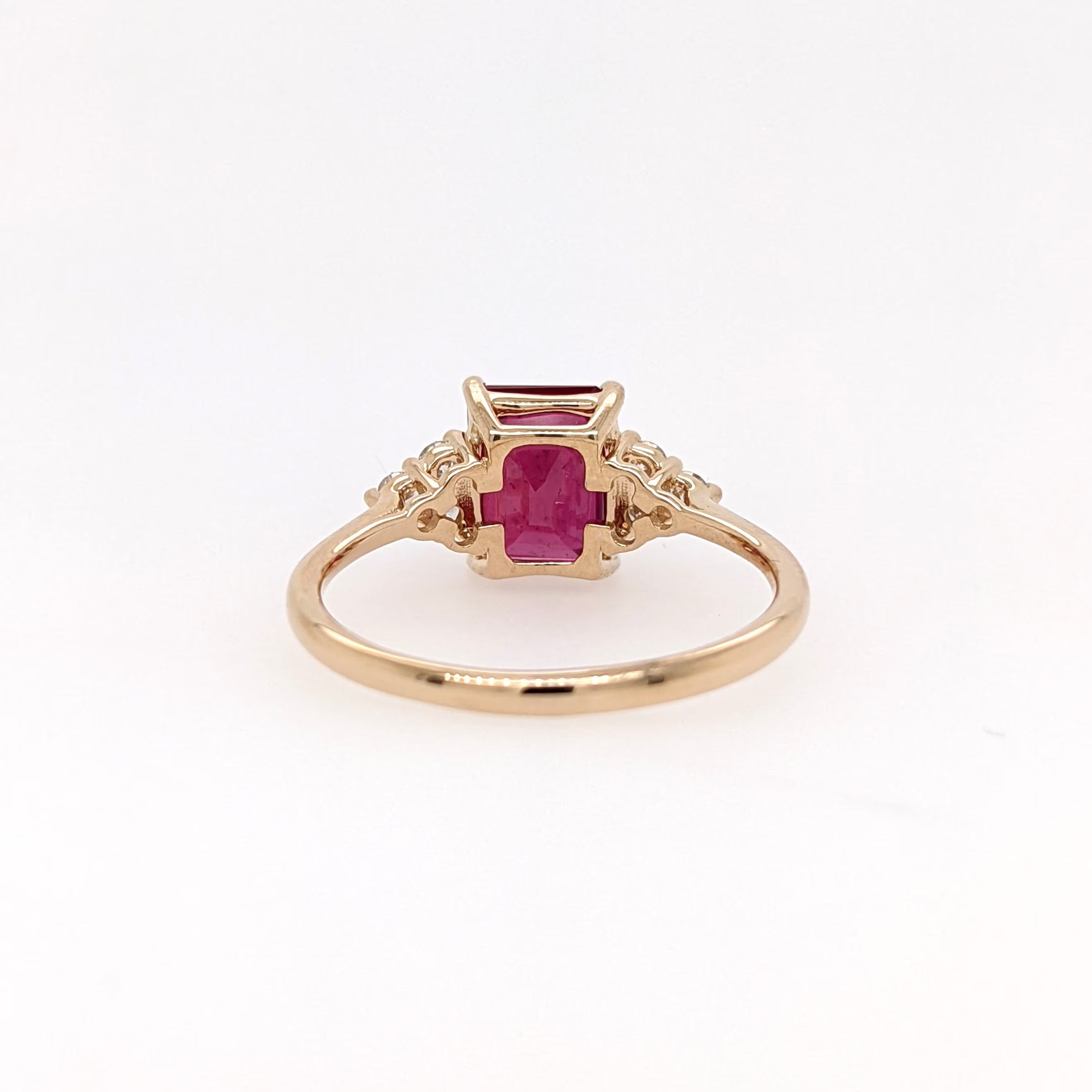 Stunning Bright Red Ruby Ring | Solid 14K Gold | Natural Diamond | Emerald Cut 8x6mm