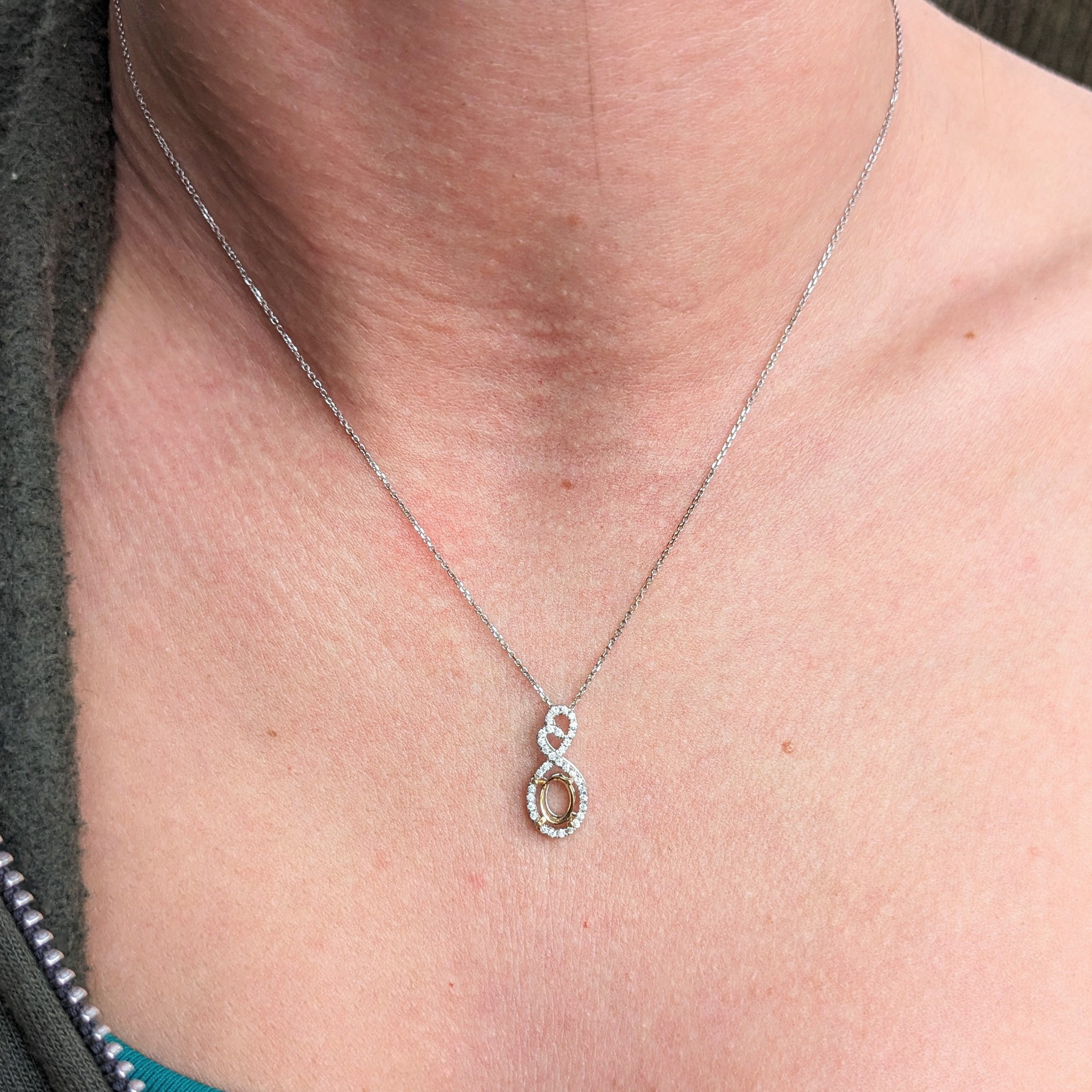 Pendants-Infinity Sweetheart Pendant Setting W Natural Diamond Accents in 14K Solid Gold | Oval Shape 6x4 7x5 8x6 | Dainty Jewelry | Customizable - NNJGemstones