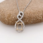 Pendants-Infinity Sweetheart Pendant Setting W Natural Diamond Accents in 14K Solid Gold | Oval Shape 6x4 7x5 8x6 | Dainty Jewelry | Customizable - NNJGemstones