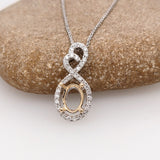 Pendants-Infinity Sweetheart Pendant Setting W Natural Diamond Accents in 14K Solid Gold | Oval Shape 6x4 7x5 8x6 | Dainty Jewelry | Customizable - NNJGemstones