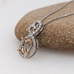Pendants-Infinity Sweetheart Pendant Setting W Natural Diamond Accents in 14K Solid Gold | Oval Shape 6x4 7x5 8x6 | Dainty Jewelry | Customizable - NNJGemstones