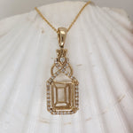 Pendants-Charming Art Deco Pendant Setting W Natural Diamond Accents in 14K Solid Gold | Emerald Cut 9x7 10x8 11x9 14x12 | Customizable - NNJGemstones