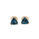 London Blue Topaz Studs in 14k Solid White, Yellow or Rose Gold | Trillion 5mm