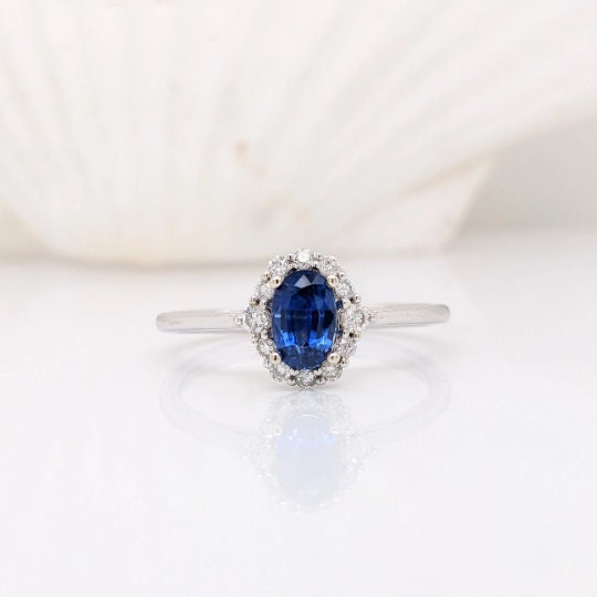 Statement Rings-Petite Ring Setting W Natural Diamond Halo in 14K Solid Gold | Oval Shape 5x3 6x4 7x5 | Daily Wear Jewelry | Promise Ring | Customizable - NNJGemstones