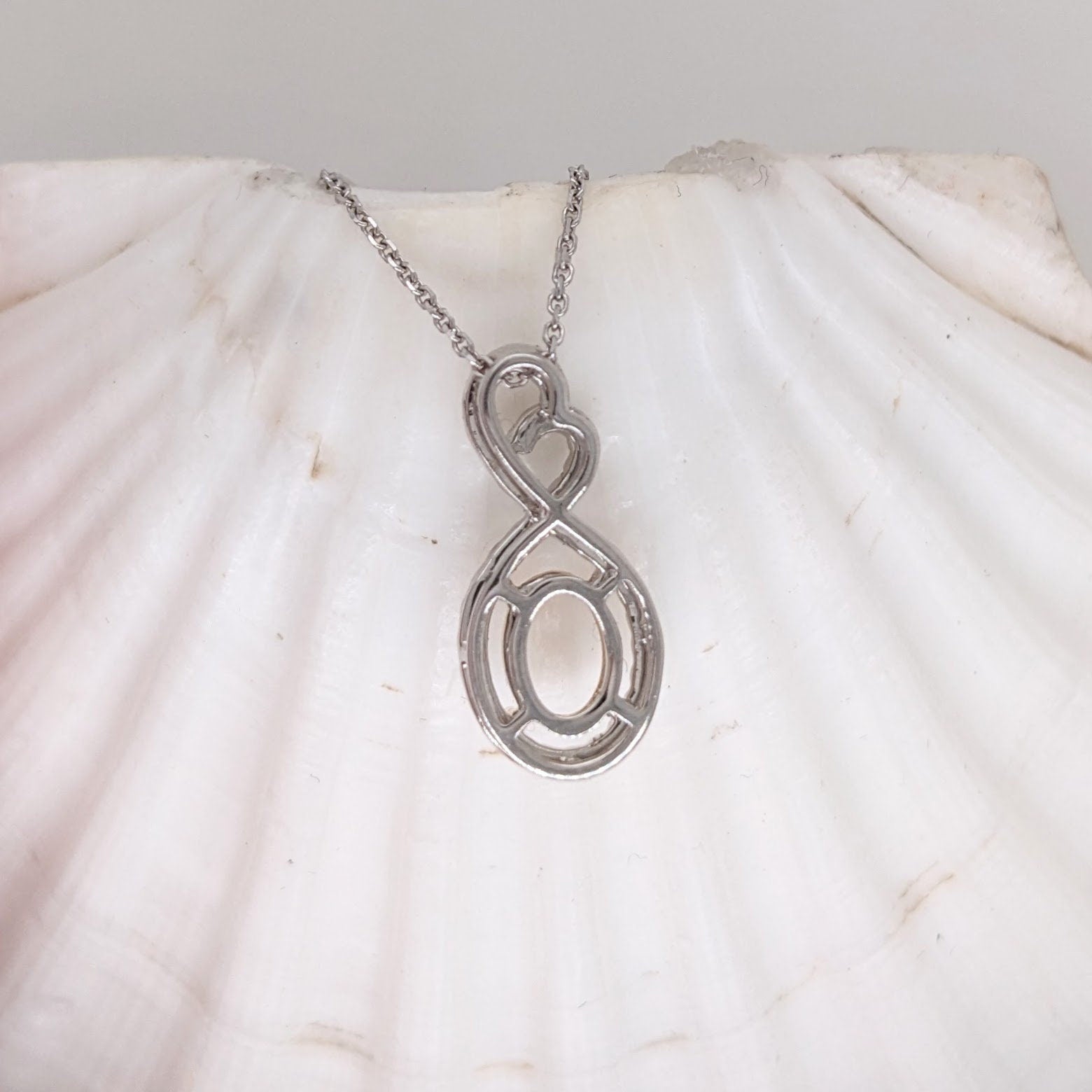 Pendants-Infinity Sweetheart Pendant Setting W Natural Diamond Accents in 14K Solid Gold | Oval Shape 6x4 7x5 8x6 | Dainty Jewelry | Customizable - NNJGemstones