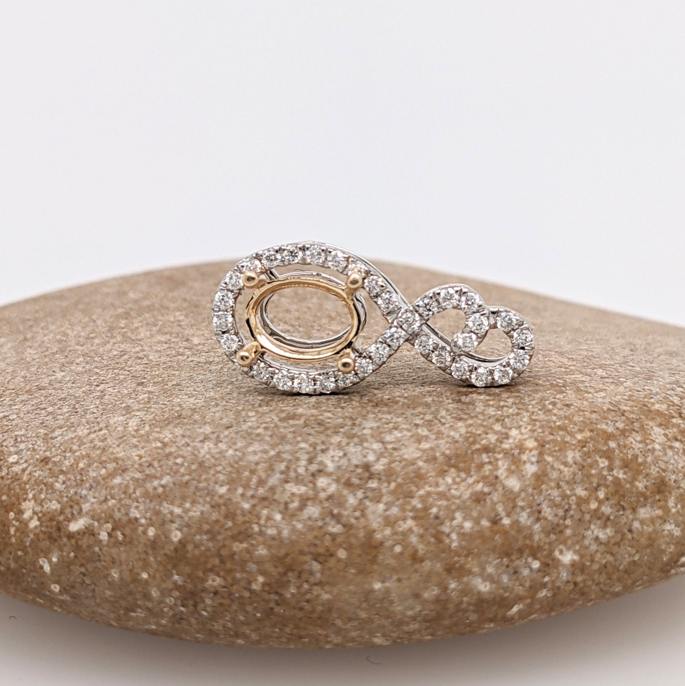 Pendants-Infinity Sweetheart Pendant Setting W Natural Diamond Accents in 14K Solid Gold | Oval Shape 6x4 7x5 8x6 | Dainty Jewelry | Customizable - NNJGemstones