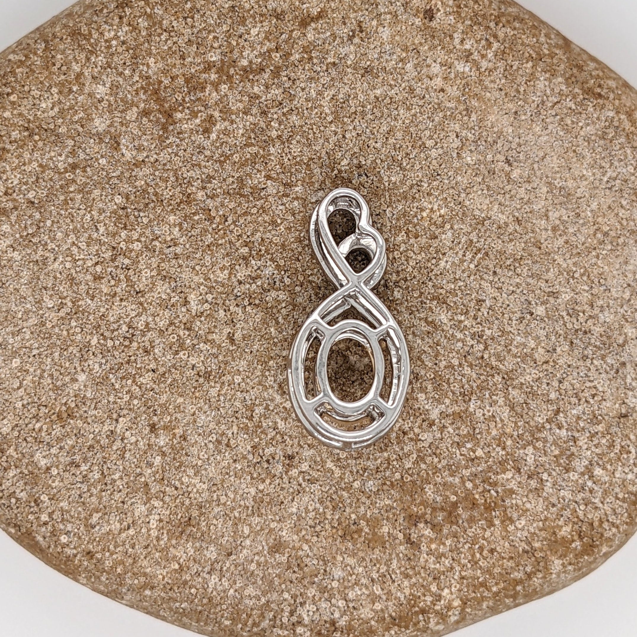 Pendants-Infinity Sweetheart Pendant Setting W Natural Diamond Accents in 14K Solid Gold | Oval Shape 6x4 7x5 8x6 | Dainty Jewelry | Customizable - NNJGemstones