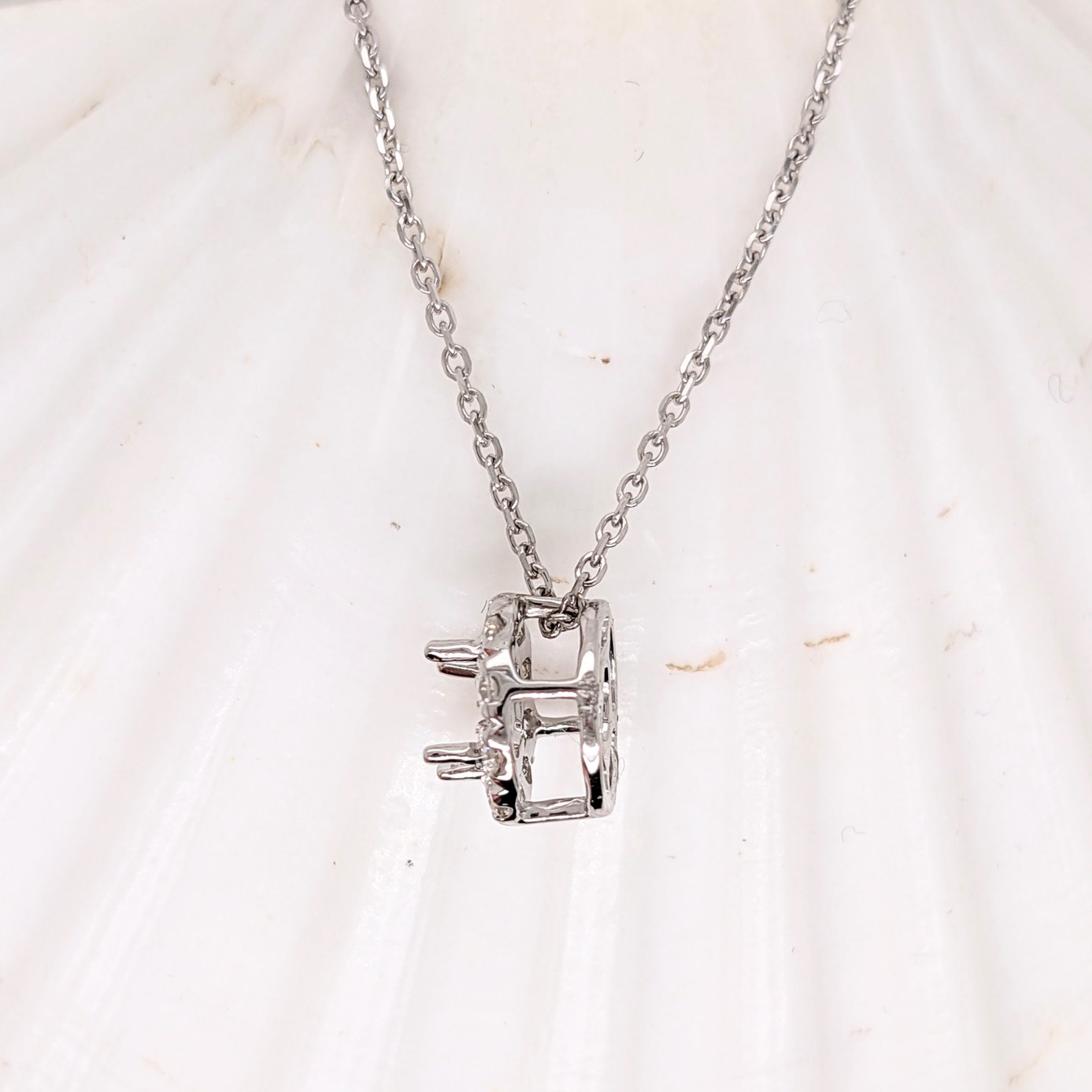 Pendants-Minimalist Halo Pendant Design Setting in 14K Solid Gold | Round Shape 4mm 5mm 6mm | Natural Diamond Accents | Dainty Jewelry | Customizable - NNJGemstones