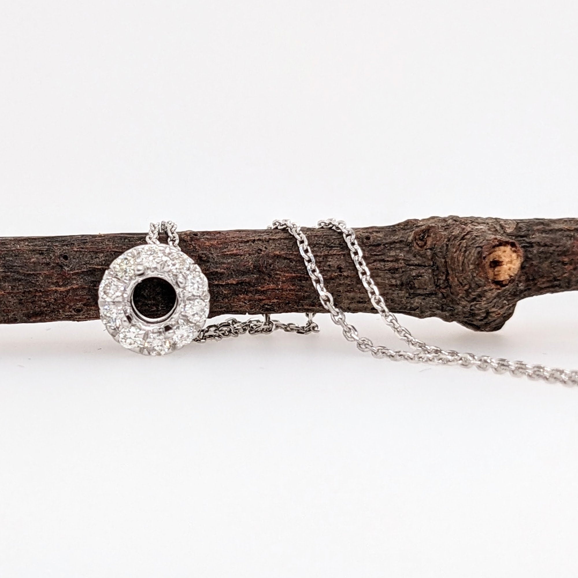 Pendants-Minimalist Halo Pendant Design Setting in 14K Solid Gold | Round Shape 4mm 5mm 6mm | Natural Diamond Accents | Dainty Jewelry | Customizable - NNJGemstones