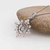 Pendants-Snowflake Design Pendant Setting W Natural Diamond Accents in 14K Solid Gold | Oval Shape 8x6 9x7 10x8 | Dainty Jewelry | Customizable - NNJGemstones