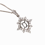 Snowflake Design Pendant Setting W Natural Diamond Accents in 14K Solid Gold | Oval Shape| Customizable