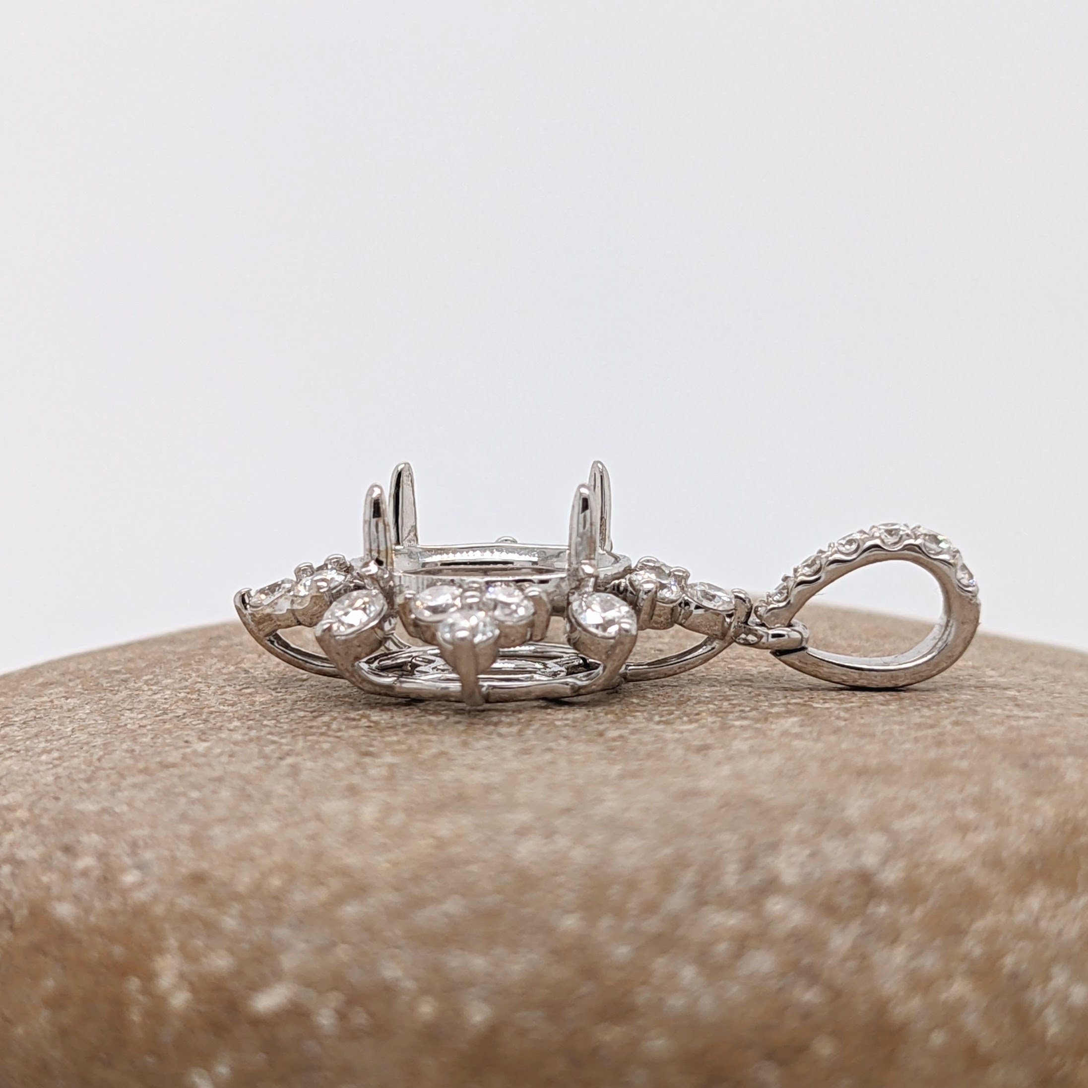 Pendants-Snowflake Design Pendant Setting W Natural Diamond Accents in 14K Solid Gold | Oval Shape 8x6 9x7 10x8 | Dainty Jewelry | Customizable - NNJGemstones