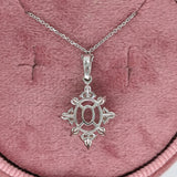 Pendants-Snowflake Design Pendant Setting W Natural Diamond Accents in 14K Solid Gold | Oval Shape 8x6 9x7 10x8 | Dainty Jewelry | Customizable - NNJGemstones