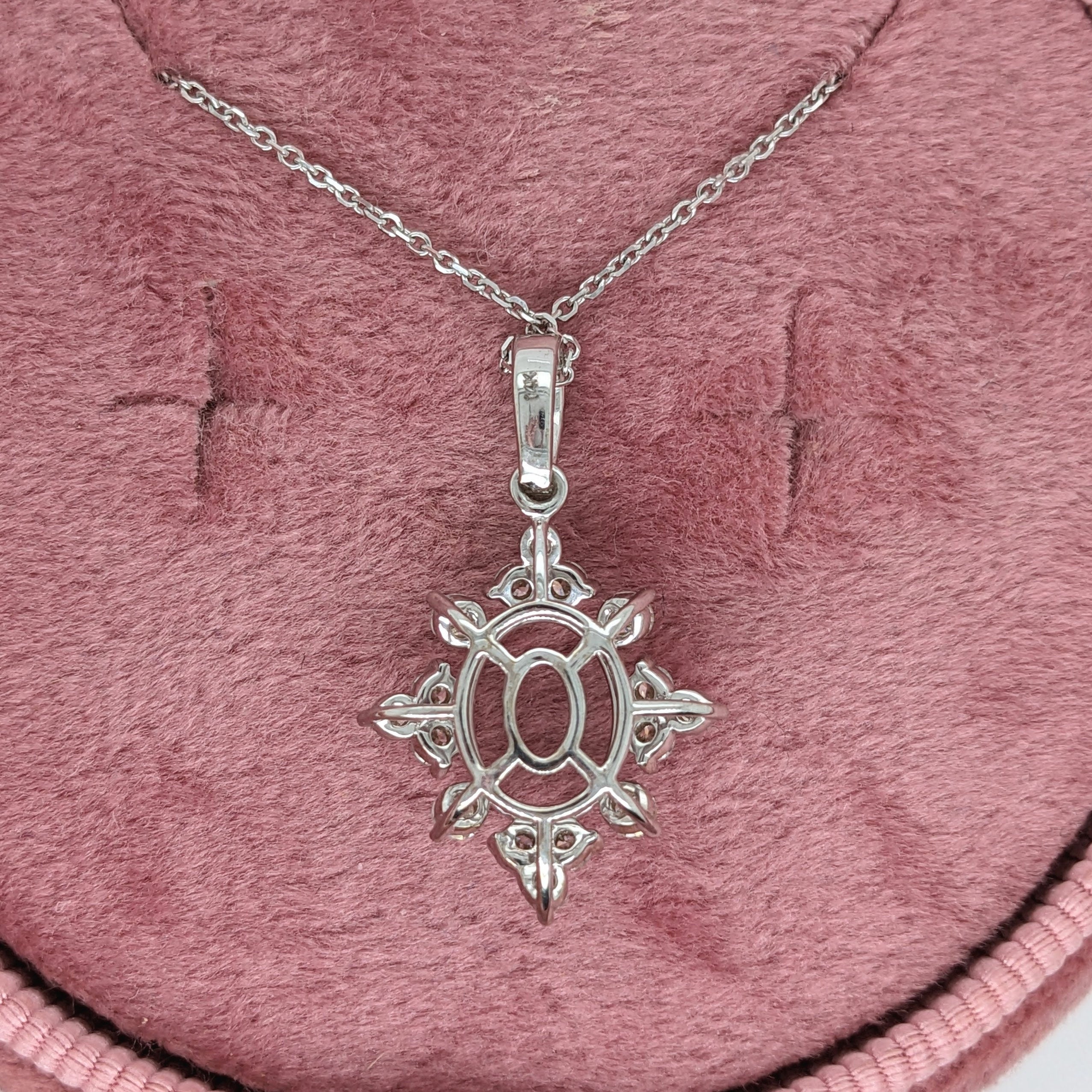 Pendants-Snowflake Design Pendant Setting W Natural Diamond Accents in 14K Solid Gold | Oval Shape 8x6 9x7 10x8 | Dainty Jewelry | Customizable - NNJGemstones