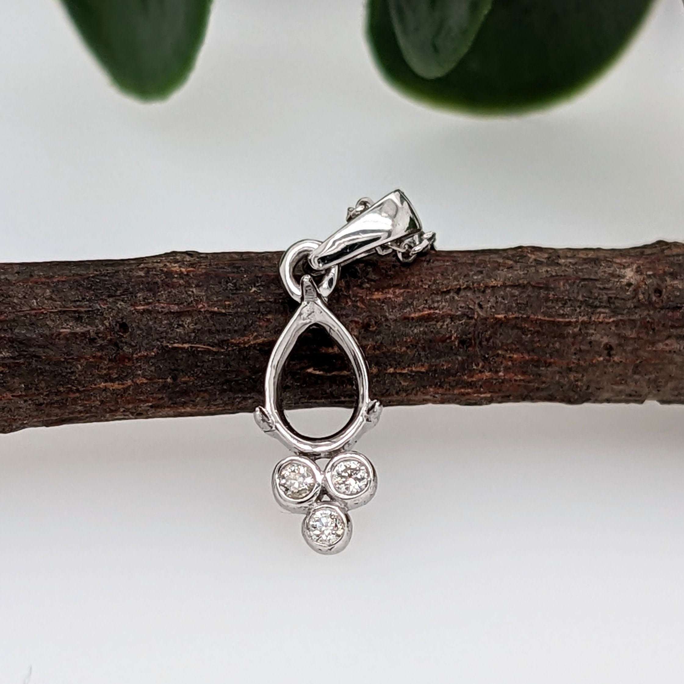 Pendants-Cute Minimalist Pendant Setting W Natural Diamond Accents in 14K Solid Gold | Pear Shape 5x3 6x4 7x5 8x6 | Dainty Jewelry | Customizable - NNJGemstones