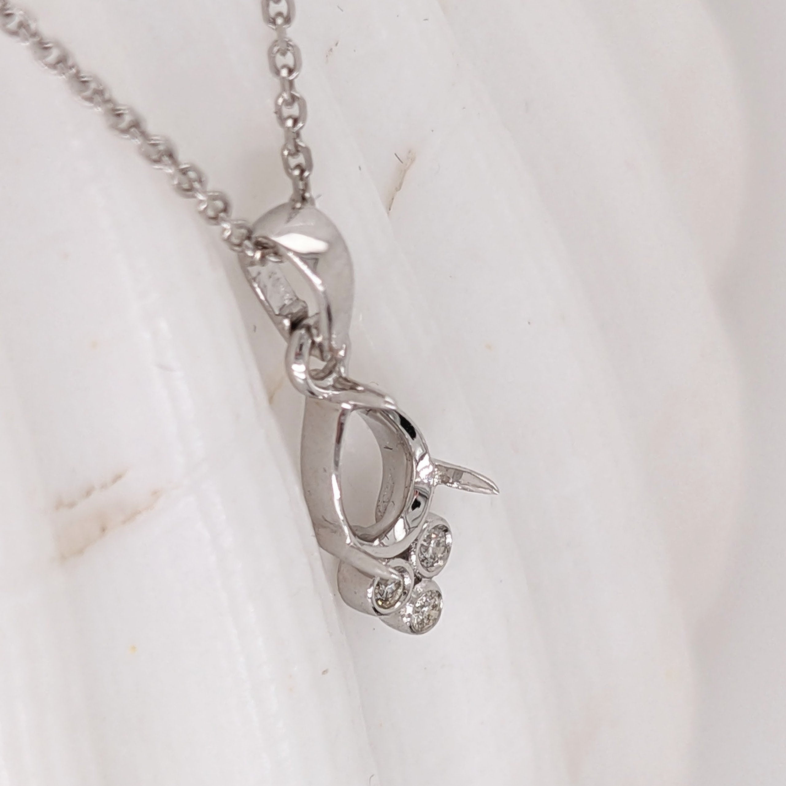 Pendants-Cute Minimalist Pendant Setting W Natural Diamond Accents in 14K Solid Gold | Pear Shape 5x3 6x4 7x5 8x6 | Dainty Jewelry | Customizable - NNJGemstones