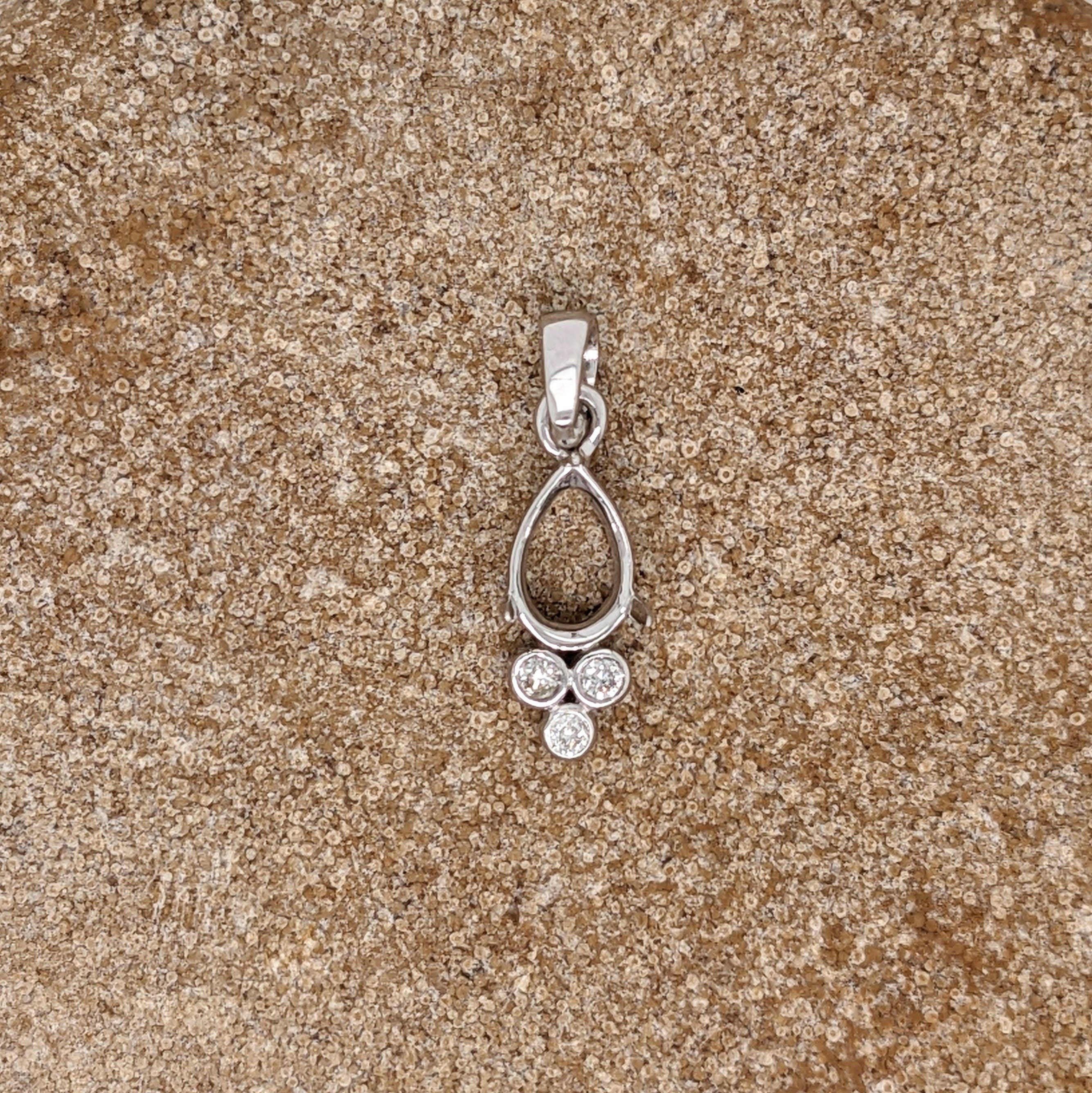 Pendants-Cute Minimalist Pendant Setting W Natural Diamond Accents in 14K Solid Gold | Pear Shape 5x3 6x4 7x5 8x6 | Dainty Jewelry | Customizable - NNJGemstones