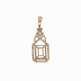 Charming Art Deco Pendant Setting W Natural Diamond Accents in 14K Solid Gold | Emerald Cut | Customizable