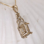 Pendants-Charming Art Deco Pendant Setting W Natural Diamond Accents in 14K Solid Gold | Emerald Cut 9x7 10x8 11x9 14x12 | Customizable - NNJGemstones