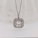 Pendants-Cute Double Halo Pendant Setting W Natural Diamond Accents in 14K Solid Gold | Princess Cut 6mm 7mm 8mm | Daily Wear | Customizable - NNJGemstones