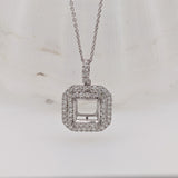 Pendants-Cute Double Halo Pendant Setting W Natural Diamond Accents in 14K Solid Gold | Princess Cut 6mm 7mm 8mm | Daily Wear | Customizable - NNJGemstones