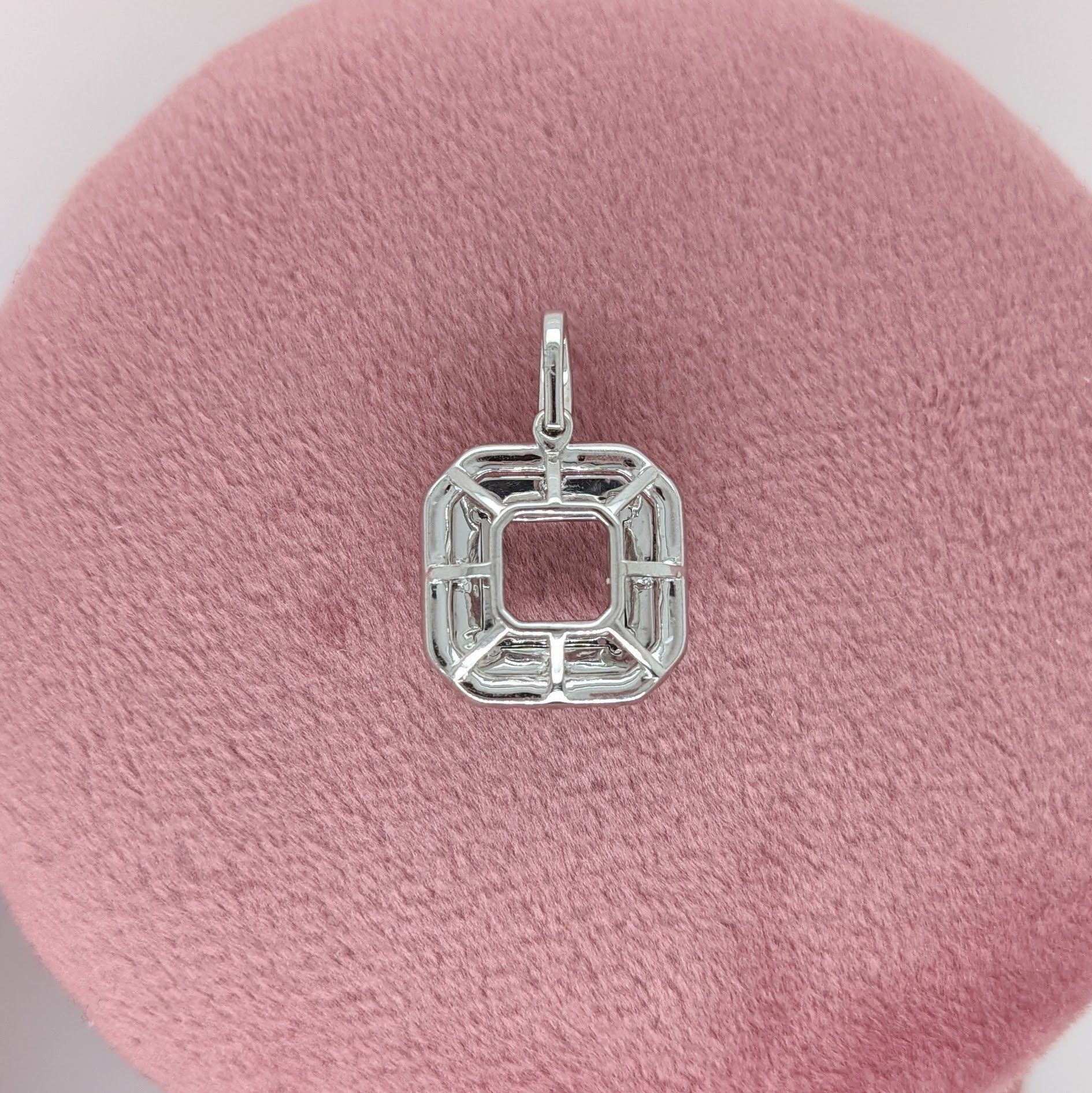 Pendants-Cute Double Halo Pendant Setting W Natural Diamond Accents in 14K Solid Gold | Princess Cut 6mm 7mm 8mm | Daily Wear | Customizable - NNJGemstones