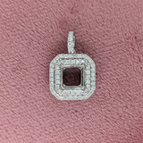 Pendants-Cute Double Halo Pendant Setting W Natural Diamond Accents in 14K Solid Gold | Princess Cut 6mm 7mm 8mm | Daily Wear | Customizable - NNJGemstones