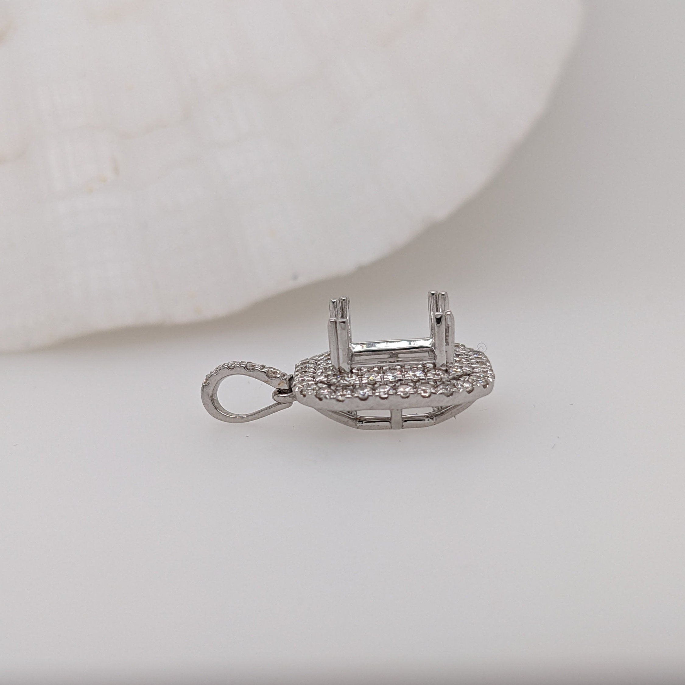 Pendants-Cute Double Halo Pendant Setting W Natural Diamond Accents in 14K Solid Gold | Princess Cut 6mm 7mm 8mm | Daily Wear | Customizable - NNJGemstones