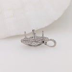 Pendants-Cute Double Halo Pendant Setting W Natural Diamond Accents in 14K Solid Gold | Princess Cut 6mm 7mm 8mm | Daily Wear | Customizable - NNJGemstones