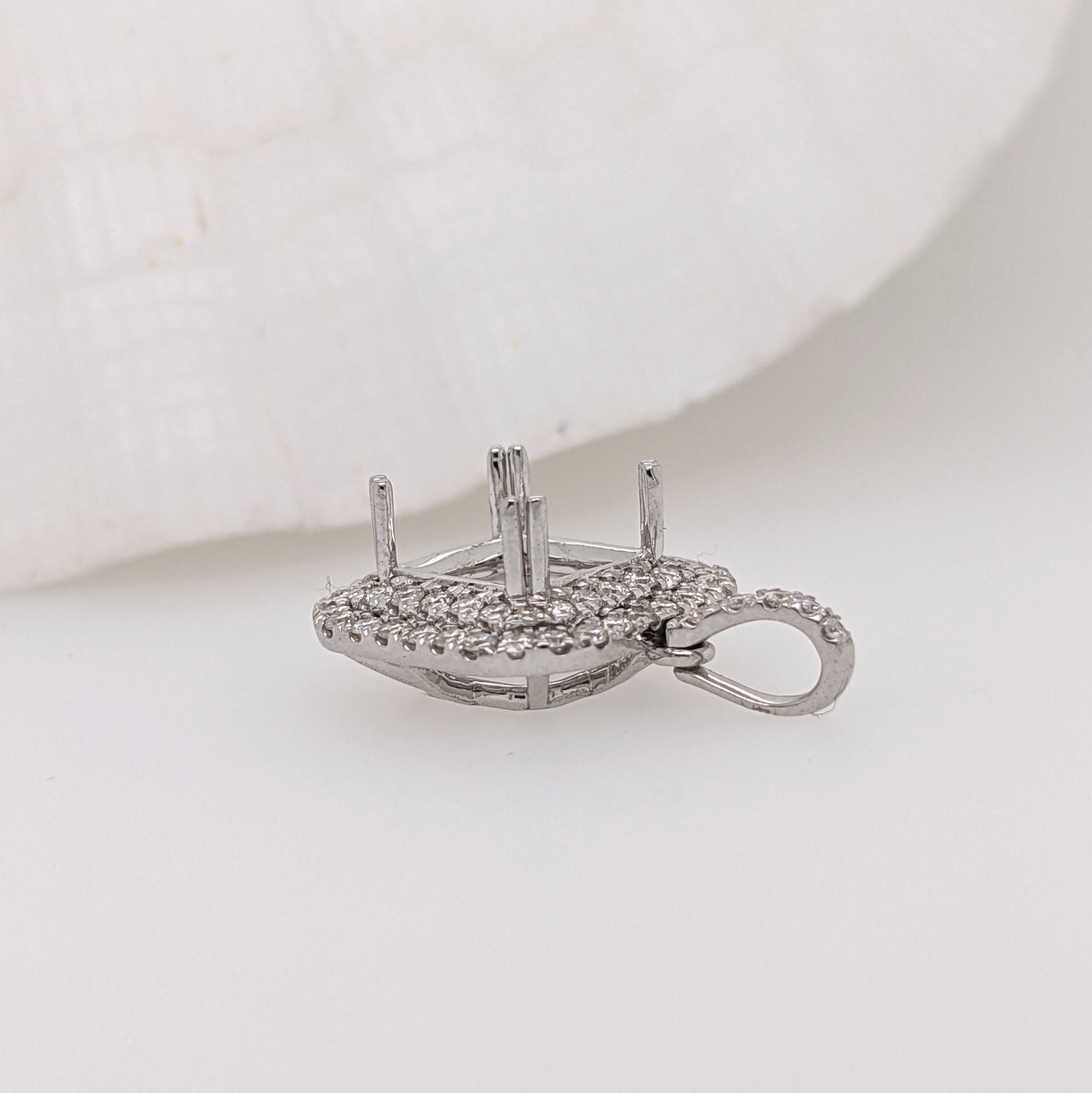 Pendants-Cute Double Halo Pendant Setting W Natural Diamond Accents in 14K Solid Gold | Princess Cut 6mm 7mm 8mm | Daily Wear | Customizable - NNJGemstones