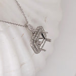 Pendants-Cute Double Halo Pendant Setting W Natural Diamond Accents in 14K Solid Gold | Princess Cut 6mm 7mm 8mm | Daily Wear | Customizable - NNJGemstones