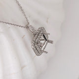 Pendants-Cute Double Halo Pendant Setting W Natural Diamond Accents in 14K Solid Gold | Princess Cut 6mm 7mm 8mm | Daily Wear | Customizable - NNJGemstones