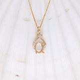 Pendants-Unique Asymmetrical Pendant Setting W Pave Diamond Detail in 14K Solid Gold | Oval Shape 7x5 8x6 9x7 | Gemstone Necklace | Customizable - NNJGemstones