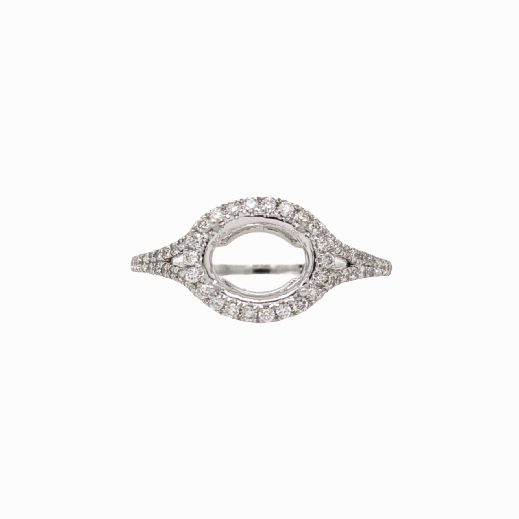 Statement Rings-East West Split Shank Ring Setting w Natural Diamond Halo and Pave Diamond Shank in 14K Solid Gold | Oval Shape 8x6 9x7 10x8 | Customizable - NNJGemstones
