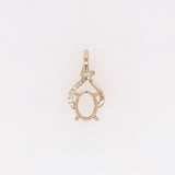 Pendants-Unique Asymmetrical Pendant Setting W Pave Diamond Detail in 14K Solid Gold | Oval Shape 7x5 8x6 9x7 | Gemstone Necklace | Customizable - NNJGemstones
