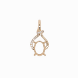Unique Asymmetrical Pendant Setting W Pave Diamond Detail in 14K Solid Gold | Oval Shape | Customizable