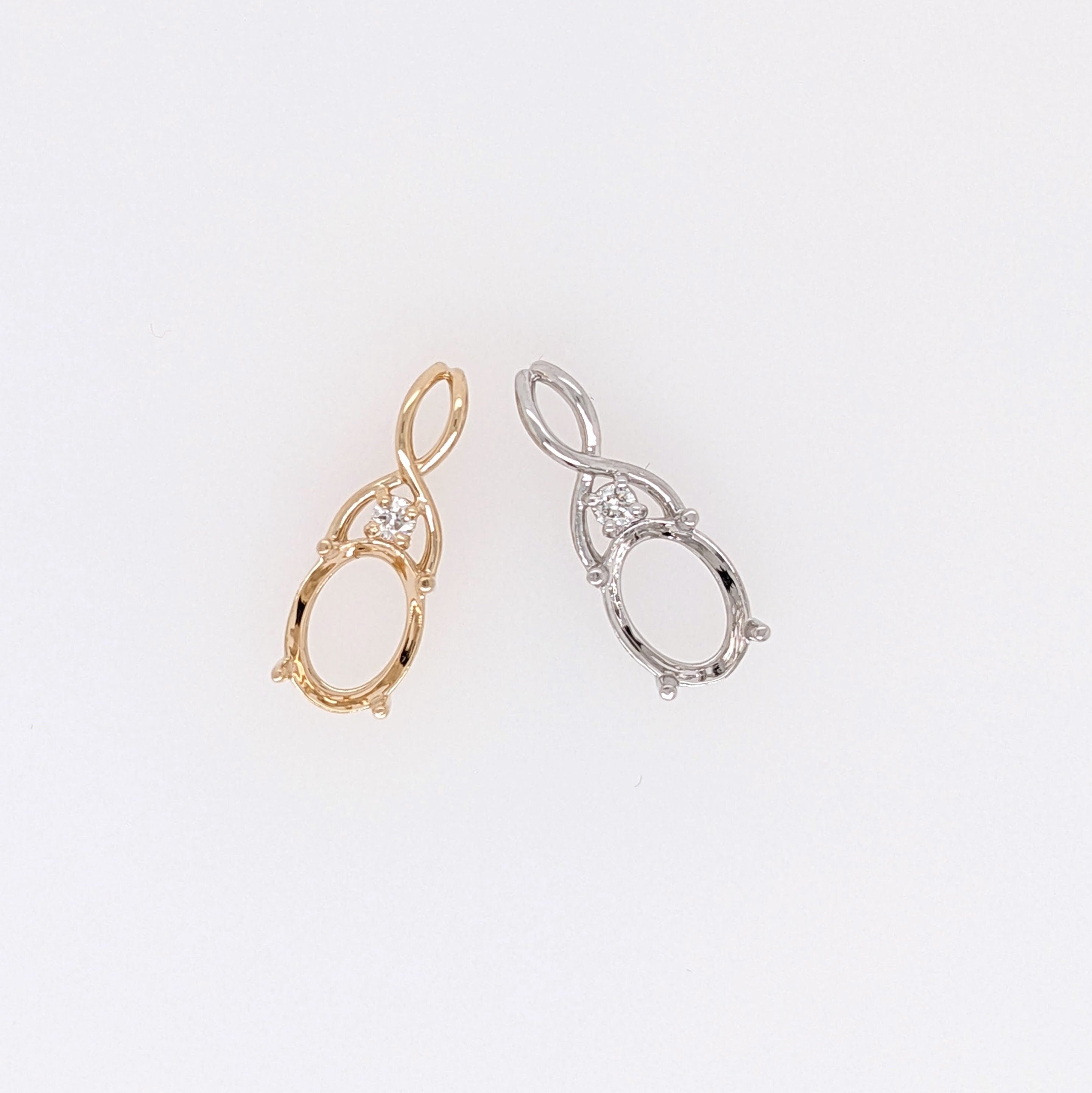 Pendants-Dainty Infinity Design Diamond Pendant Semi Mount in 14K Rose, White, or Yellow Gold | Oval Shape 8x6mm | Twisted Necklace | Custom Sizes - NNJGemstones